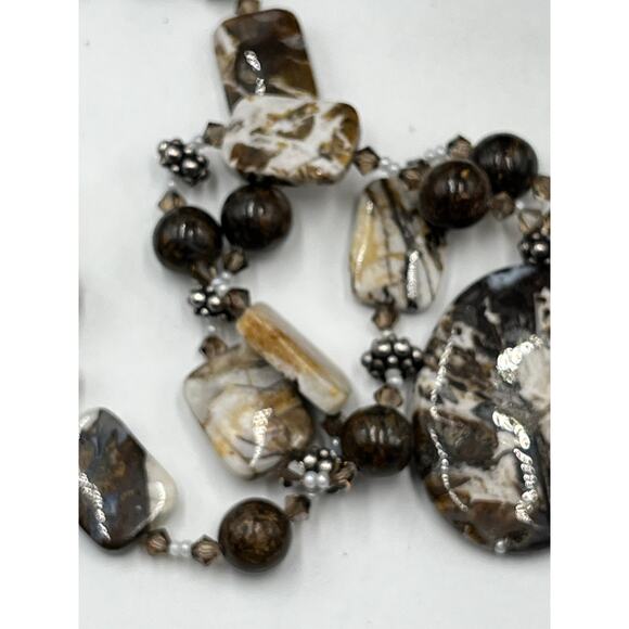 Artisan made Sterling Agate Browns, Cream, Tans, Crystal Bronzite  
necklace - Picture 10 of 11
